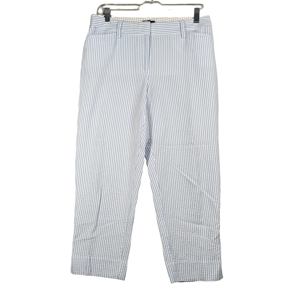 Talbots Crop Pants Women 6P Blue White Stripe Coastal Grandmillennial Seersucker